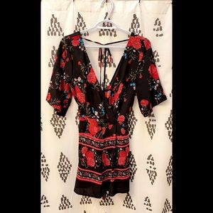 Black and Red Floral Romper
